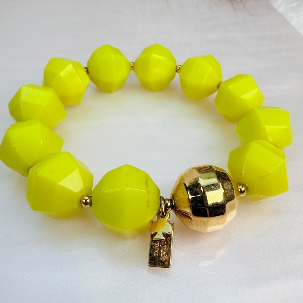 Kate Spade Yellow and Goldtone Large Beaded Strech Bracelet - Picture 8 of 15
